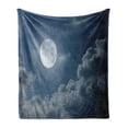 thumbnail image 1 of Moon Soft Flannel Fleece Blanket, Night Sky with Full Moon and Clouds Nature Photography Space Inspired Image Print, Cozy Plush for Indoor and Outdoor Use, 50" x 60", Dark Blue White, by Ambesonne, 1 of 5