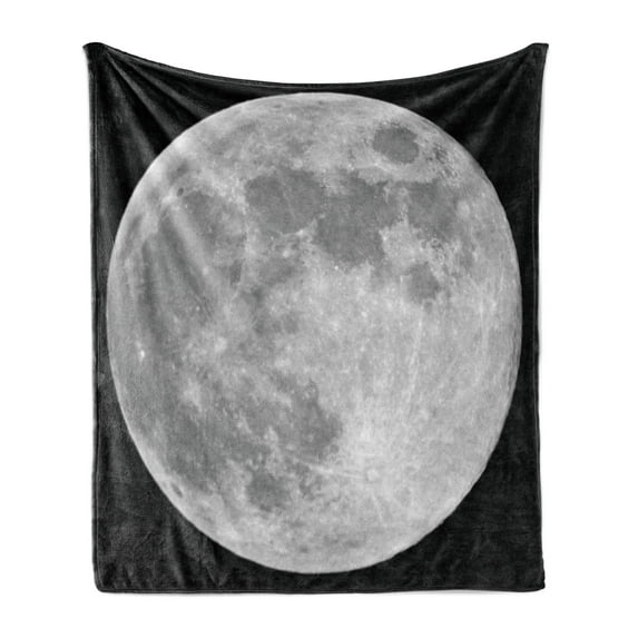 Moon Soft Flannel Fleece Throw Blanket, Black and White Full Moon Detailed Photography of Heavenly Space Themed Image, Cozy Plush for Indoor and Outdoor Use, 60" x 80", Black Pale Grey, by Ambesonne