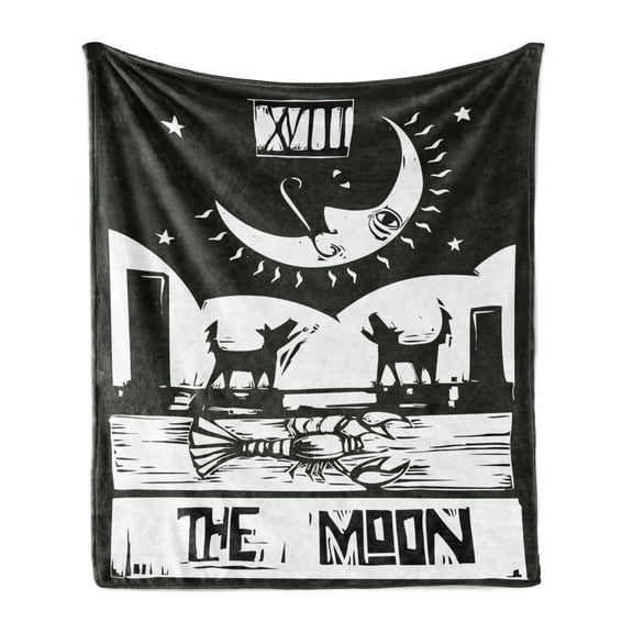 Moon Soft Flannel Fleece Throw Blanket, Brown White Drawing Lobster Wolves Crescent Moon Stars Tarot Card Design, Cozy Plush for Indoor and Outdoor Use, 50" x 60", Charcoal Grey White, by Ambesonne