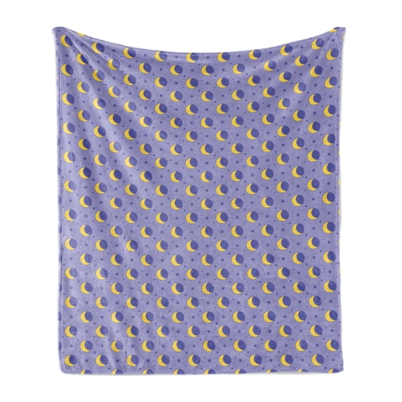 Moon Soft Flannel Fleece Throw Blanket, Childish Kids Themed Pattern with Moon Stars Dots Cartoon Style Night Sky, Cozy Plush for Indoor and Outdoor Use, 50" x 60", Lavender and Yellow, by Ambesonne