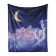 thumbnail image 1 of Moon Soft Flannel Fleece Throw Blanket, Cloudy Sky Illustration of the Moon and Stars in the Night Cosmic Universe Print, Cozy Plush for Indoor and Outdoor Use, 60" x 80", Yellow Purple, by Ambesonne, 1 of 5