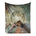 thumbnail image 1 of Moon Soft Flannel Fleece Throw Blanket, Composition with Heavenly Bodies and Angled Stripes with Grunge Effect Retro Look, Cozy Plush for Indoor and Outdoor Use, 50" x 70", Multicolor, by Ambesonne, 1 of 5