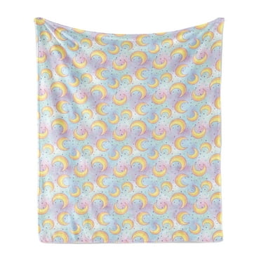Moon Soft Flannel Fleece Throw Blanket, Crescent Moon Stars Fantasy Color Gradient Background, Cozy Plush for Indoor and Outdoor Use, 50" x 60", Multicolor, by Ambesonne