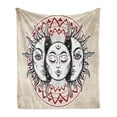 thumbnail image 1 of Moon Soft Flannel Fleece Throw Blanket, Oriental Elements with Abstract Style Heavenly Bodies Tattoo Style, Cozy Plush for Indoor and Outdoor Use, 60" x 80", Tan Black Ruby, by Ambesonne, 1 of 5