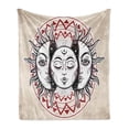 thumbnail image 1 of Moon Soft Flannel Fleece Throw Blanket, Oriental Elements with Abstract Style Heavenly Bodies Tattoo Style, Cozy Plush for Indoor and Outdoor Use, 70" x 90", Tan Black Ruby, by Ambesonne, 1 of 5