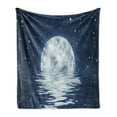thumbnail image 1 of Moon Soft Flannel Fleece Throw Blanket, Moon Setting over the Sea with Waves Night Sky with Stars End of the Evening, Cozy Plush for Indoor and Outdoor Use, 60" x 80", Night Blue White, by Ambesonne, 1 of 6