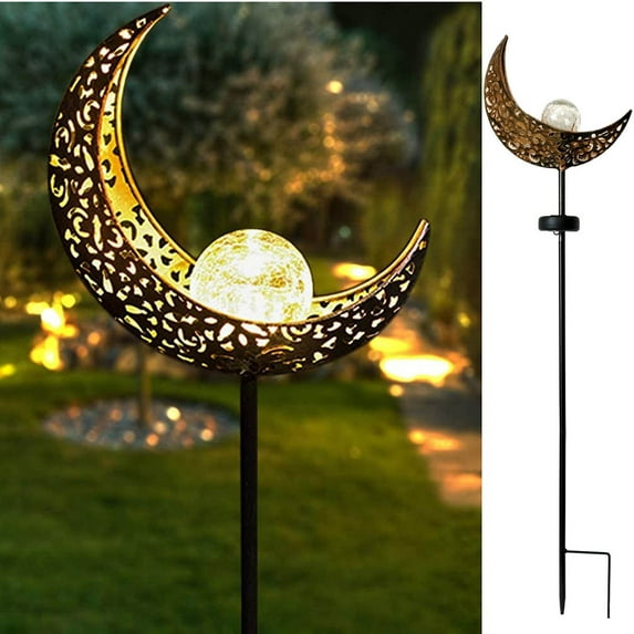Moon Solar Lights Outdoor Garden Decor Gifts,Solar Garden Lights Outdoor Decor,Moon Fairy Crackle Lights,Waterproof Stakes Yard Decorations for Lawn,Patio Accessories,Backyard Ornaments Birthday