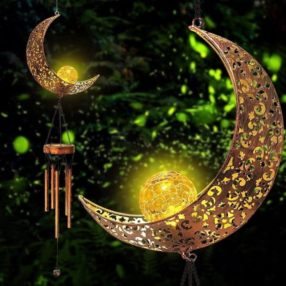 LINKPAL Moon Solar Lights Wind Chimes for Outside Gifts for Mom Grandma Birthday Gifts Large Moon Decor Windchimes Outdoors Gardening Gift for Outdoor Patio Yard Porch Solar Moon Night Lights