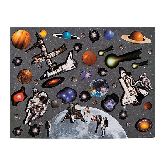 Moon & Space Station Sticker Scene - Stationery - 12 Pieces