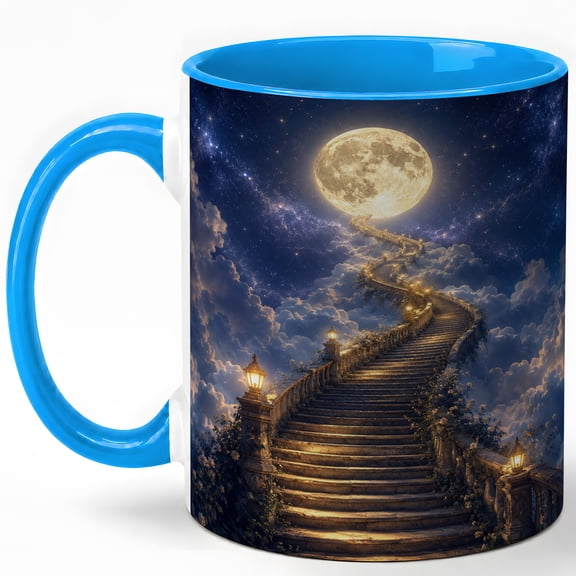 Moon Stairway Sky 11oz Ceramic Mug, Celestial Dream Art