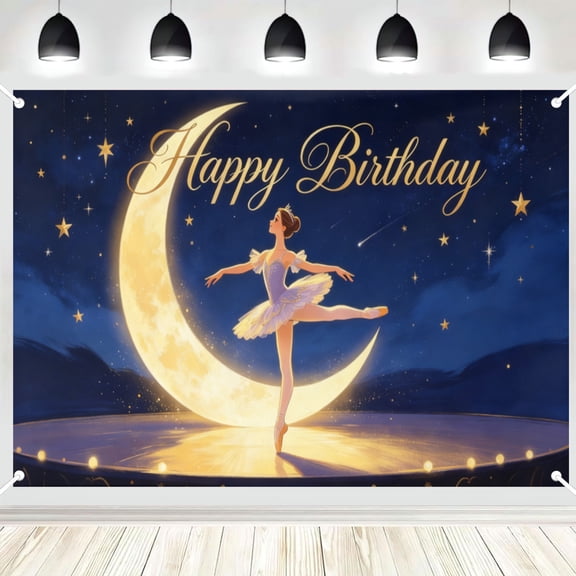 Moon Star Ballerina Birthday Backdrop, Night Sky Stage Photo Booth Background for Girls Party Decor 3x5ft