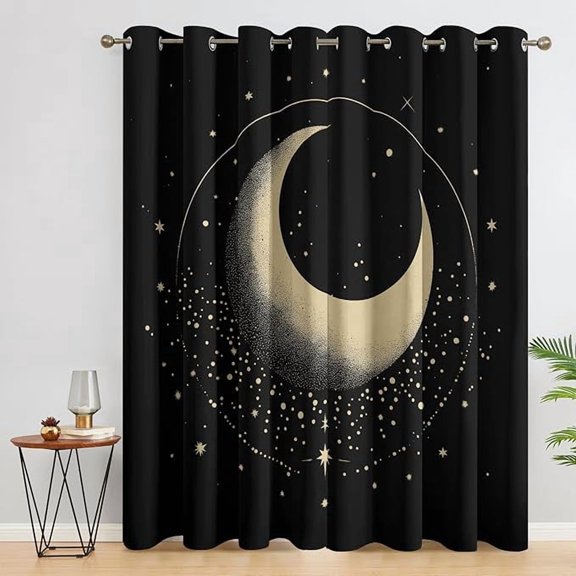Moon Star Bedroom Curtains - Celestial Night Sky Printed Living Room Curtains, Moon Star Home Decor Blackout Window Drapes with Grommet 53"W x 63"L (Pack of 2)