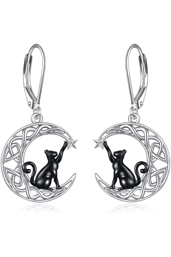 Moon Star/Black Cat/Cow/Eye of Horus/Filigree/Cross Leverback Earrings for Women Sterling Silver Dangle Earrings Celtic Earrings Birthday