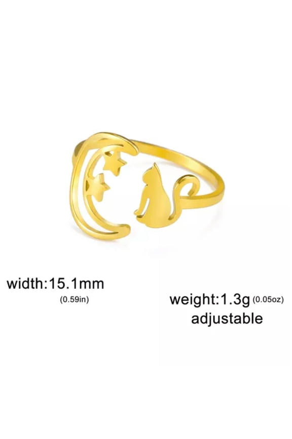 Moon Star Cat Ring Stainless Steel Fashion Animal Open Finger Rings Jewelry