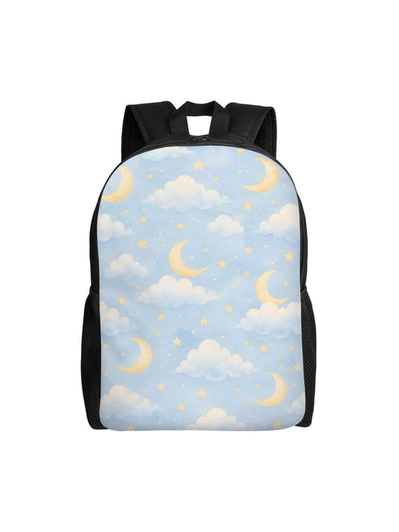 Moon Star Cloud Backpack Full Front Print Travel Laptop Bag for Men and Women