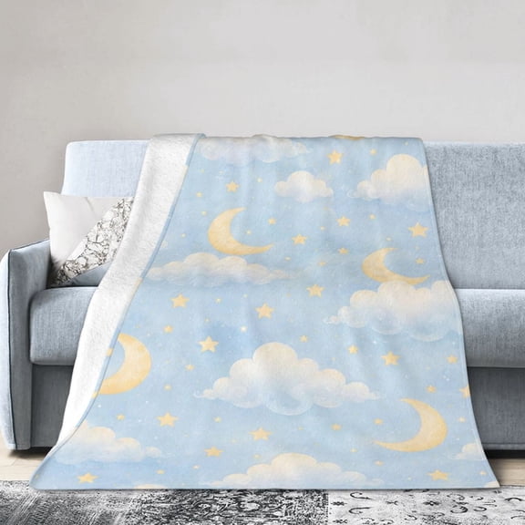 Moon Star Cloud Blanket Gift Throw Blanket Gift for Blue Sky Cozy Nursery Room Decor 50x40