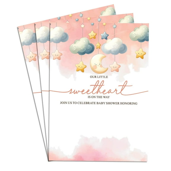 Moon Star Cloud Elegant Baby Shower Invitations Card High-Quality Set of 75 4x6 in Perfect for Boy & Girl