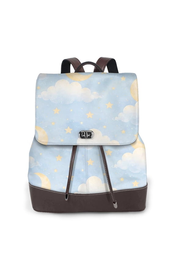 Moon Star Cloud Women's Leather Backpack All-Over Print Bag for Work and Travel