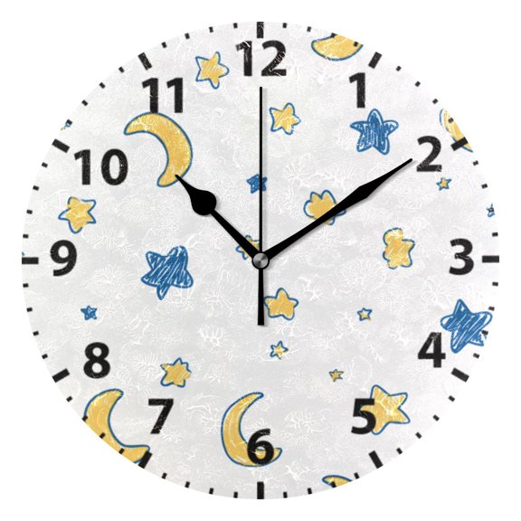 Moon Star Design Wall Clock 10in Round Artistic Oil Painting Home Decor Desk Table Clock