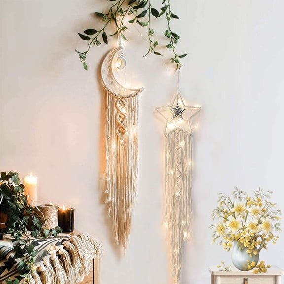 Moon Star Dream Catcher Decor  2pcs Boho Home Dreamcatcher Macrame Wall Hanging For Bedroom Birthday Gift Mother Women Friends Craft
