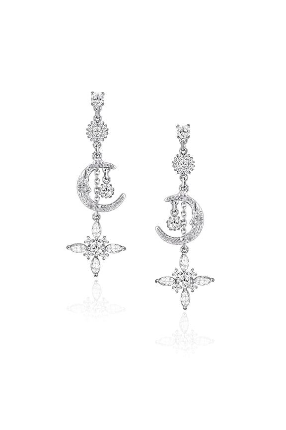 Moon and Star Earrings Cubic Zirconia Earrings for Women Star Earrings Silver Drop Earrings Moon Earrings Dangle Punk Silver Star Earrings Celestial Earrings for Gift