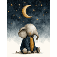 thumbnail image 1 of Moon Star Elephant Boy Nursery Canvas Print, Neutral Kids Bedroom Animal Home Wall Decor Art, 1 of 8