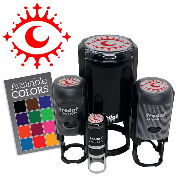Moon Star Eye Rays Pupil Self-Inking Rubber Stamp for Stamping Ink Stamper Crafting Planners - 1/2 Inch Mini - Dry Pad (No Ink)