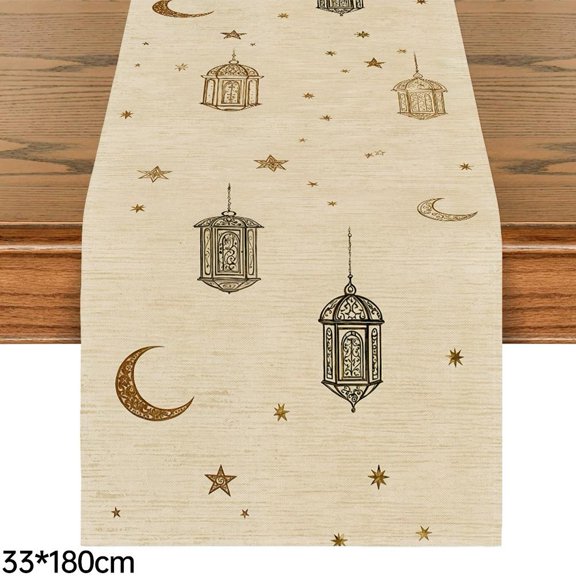 Moon Star Gloden Ramadan Table Runner,Ramadan Table Runner Gold Ramadans Mubarak Tables Runners,Seasonal Summer Holiday Kitchen Dining Decoration, Home Tables Decor 70.87 x 13.78