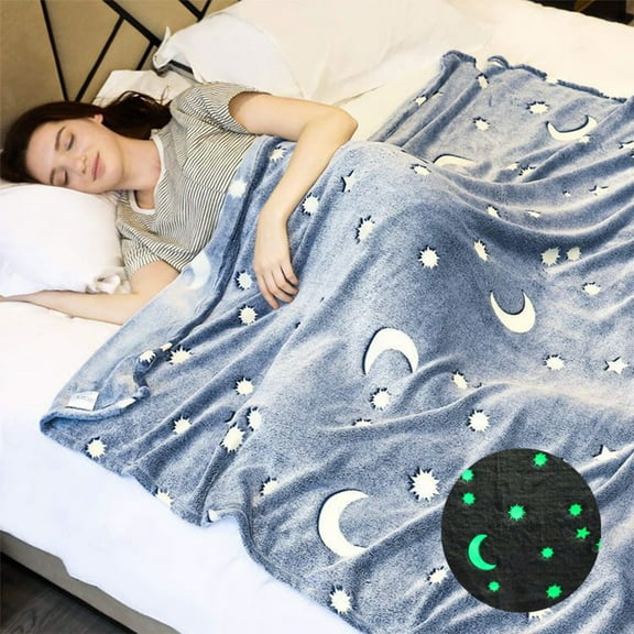 Moon & Star Glow in The Dark Throw Blanket, Galaxy Stars Pattern Soft Cozy Flannel Fleece Blanket for Sons Daughters, All Seasons, 40"x30"