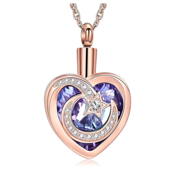 Moon & Star Heart Shape Urn Necklace Heart Urn Necklace for Ashes Cremation Jewelry for Ashes Memories Jewelry to Keep Someone Near to You