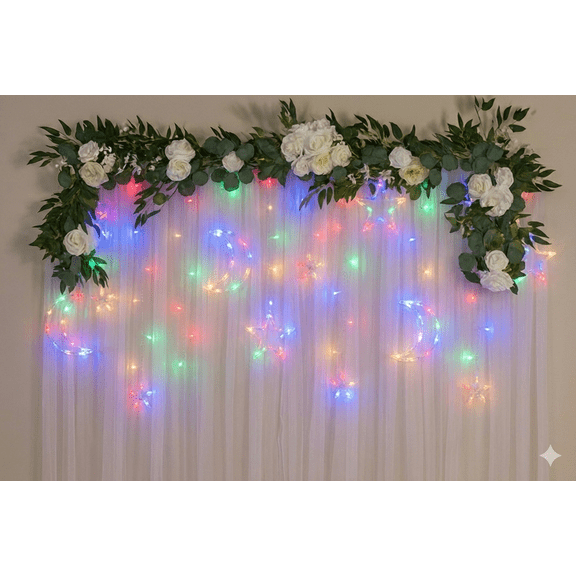 Moon Star Light Curtain 138" LED String Lights with 3 Moons & 9 Stars, Multi-Color
