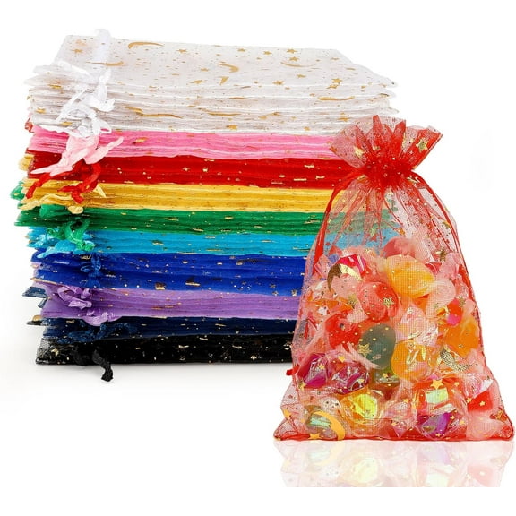Moon Star Organza Bags 4x6 Small Mesh Bag Drawstring 50 Pcs Mesh Gift Bags Drawstring Pouch Wedding Favor Bags Jewelry Pouches Bulk Gift Pouch for Candy Soaps Birthday Festival Party Supplies
