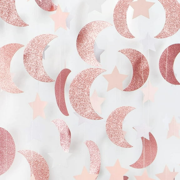 Moon Star Party Decorations Garland - 52Ft Little Star Hanging Decoration Streamers Banner, Eid Ramadan Mubarak Decoration Birthday Wedding Baby Shower Party Decor