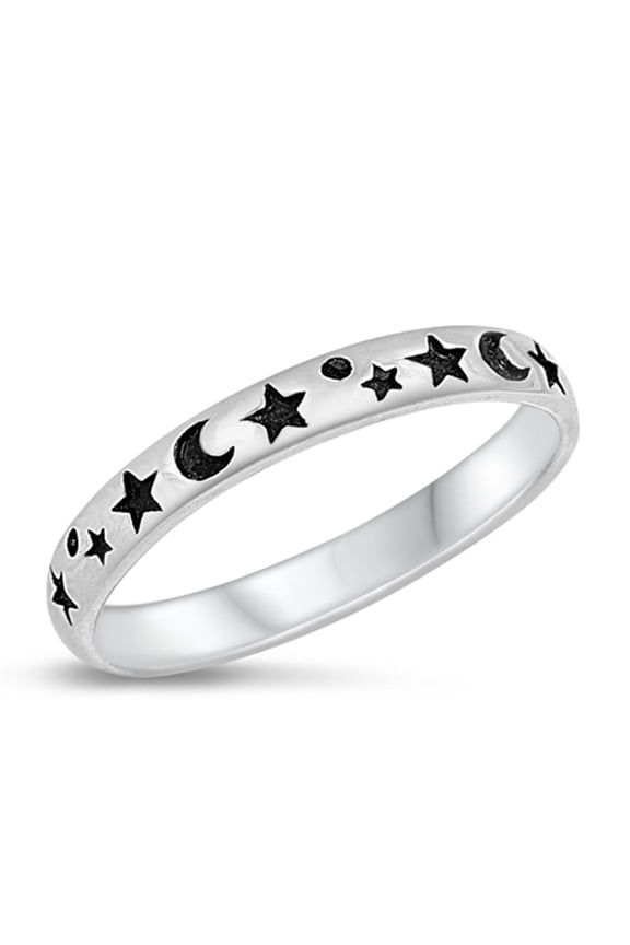 Moon Star Ring .925 Sterling Silver Toe Band Jewelry Female Male Unisex Size 11