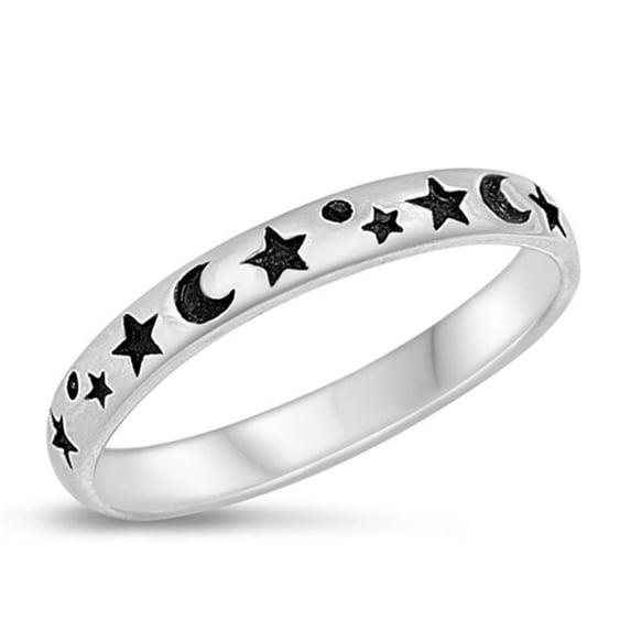 Moon Star Ring .925 Sterling Silver Toe Band Jewelry Female Male Unisex Size 11