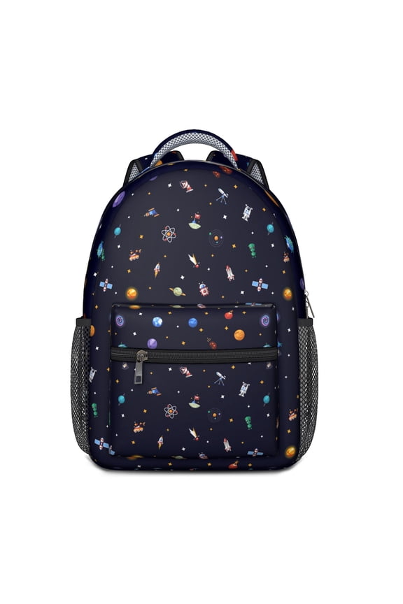 Moon Star Rocket School Backpack with Galaxy Astronaut and Outer Space Theme Lightweight Travel Bag