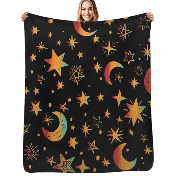 Moon Star Sky Flannel Blankets Soft Warm Throw Blanket Autumn Camping Bedroom Aesthetic Bedspread