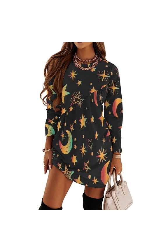 Moon Star Sky Loose Dress Evening Dress Summer Dresses for Women Luxury Dress Long Sleeved Dress