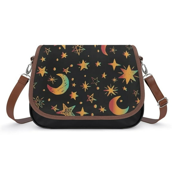 Moon Star Sky Vintage Crossbody Bag for Women Medium Leather Hobo Bags Shoulder Bag Classic City Leather Satchels