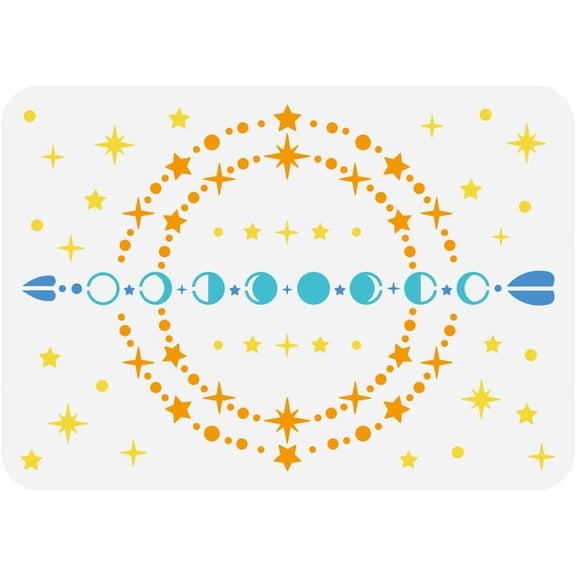 Moon Star Stencil 8.3x11.7 inch Moon Phases Painting Stencil Plastic Moon Star Arrow Pattern Template Create DIY Moon and Stars Crafts and Decor Template