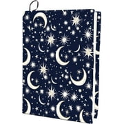 Moon Star Stretchable Book Cover Navy Blue Washable Reusable Large Nylon Cloth Polyester Book Protector 9.4x15.7 Inch Elastic Notebook Wraps Suitable for Most Hardcover Books DIY