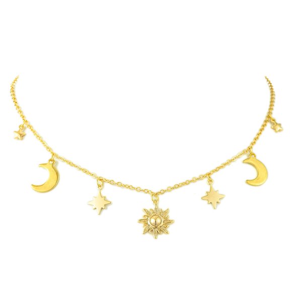 Moon & Star & Sun Brass Pendant Necklaces 304 Stainless Steel Cable Chain Necklaces Golden 15.94 inch(40.5cm)