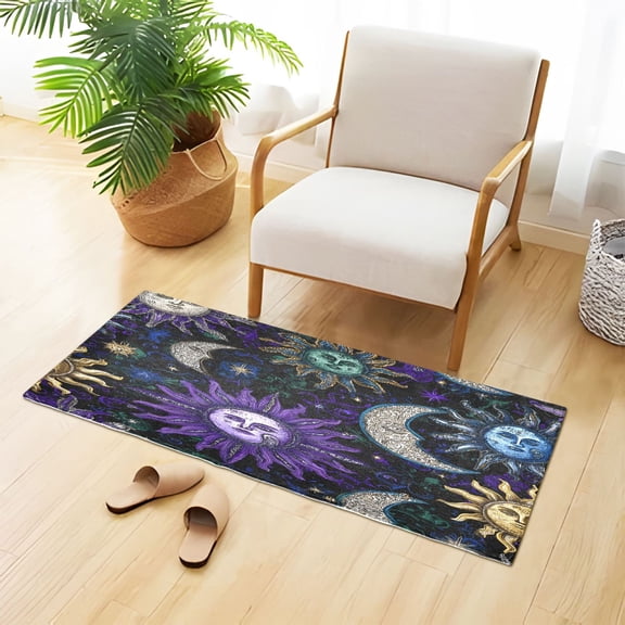 Moon Star Sun with Faces Plush Carpet Non Slip Runner Rug Absorbent Bath Mat 39" x 20"