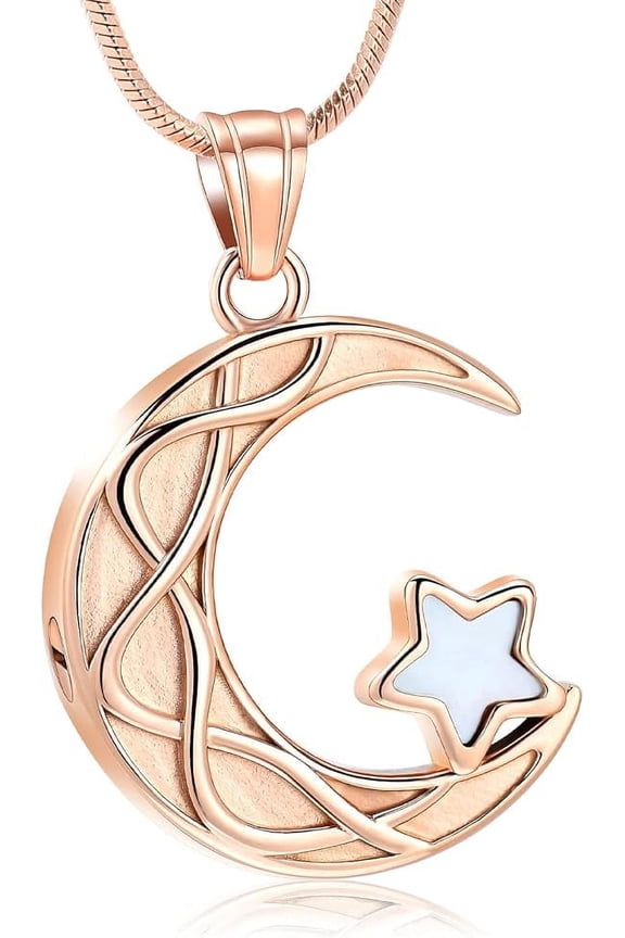 Moon & Star Urn Necklace Celtic Crescent Moon Goddess Pendant Irish Good Luck Necklace Celtic Moon Jewelry Memorial Lockets Keepsakes Jewelry for Ashes
