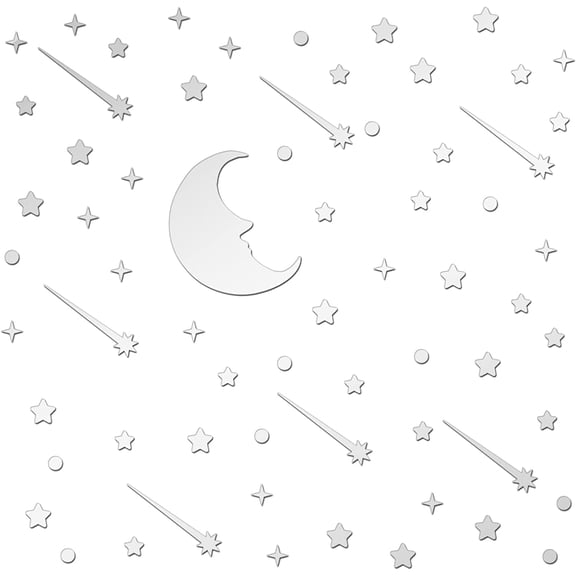 Moon Stars 3D Acrylic Mirror Stickers Silver Star Wall Decals Meteor Self Adhesive Sticker Wall Art Star Wall Decor for Kids Bedroom Living Nursery Ceiling Decoratiomn Silver DIY