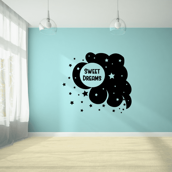 Moon Stars Cloud Sweet Dreams Good Night Dream Quotes Cute Sleeping Vinyl Design Wall Sticker Art Decal Boys Girls Kids Toddler Room Bedroom Nursery Kinder Decors Stickers Decoration Size (20x20 inch)