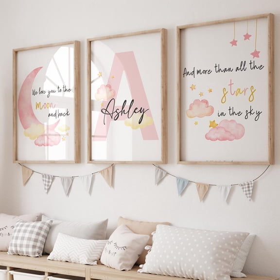 Moon Stars Cloud Wall Art, Celestial Nursery Decor, Baby Room Print