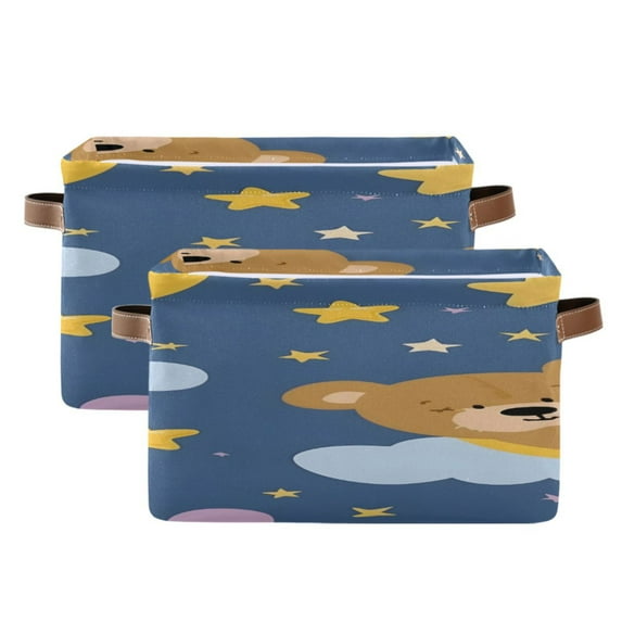 Moon Stars Clouds Bears Square Storage Bins with Handles Collapsible Containing Box 2 Packs