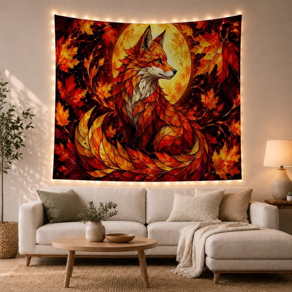Moon Stars Composed with Entirely Leaves Glowing Full, Mystical Fantasy for Space Lovers, Galaxy Room Decor, Mother'S Day Gift, Tapestry Wall Hanging for Bedroom and Dorm