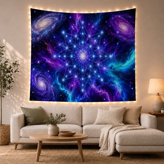 Moon Stars Cosmic with Fills Complex Luminous Network, Mystical Fantasy for Space Lovers, Galaxy Room Decor, Graduation Gift, Tapestry Wall Hanging for Bedroom and Dorm